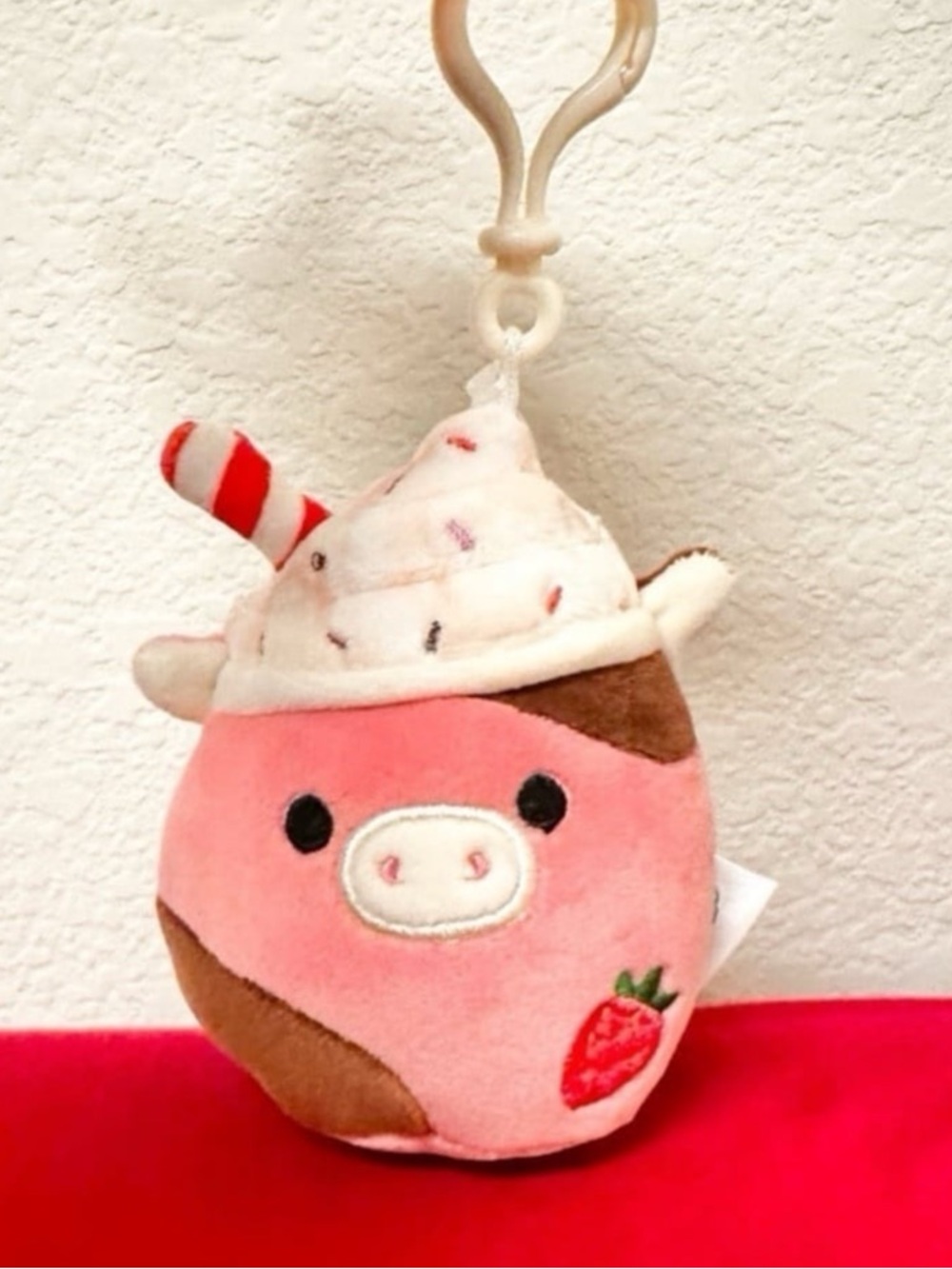 Squishmallow RISHI the STRAWBERRY MILKSHAKE COW 3.5 Inch Clip Plush